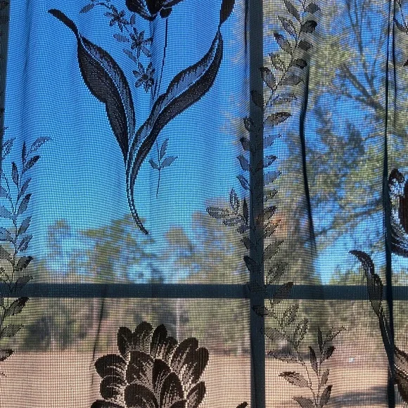 Vintage Floral Embroidered Scalloped Valance Curtain Panels Deep Green and Gold - Picture 3 of 4